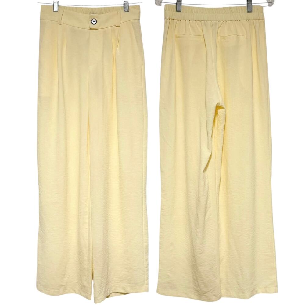 NEW TULLEA Flowy Wide Leg Dress Pants Yellow Size Large Elastic Back Waist
